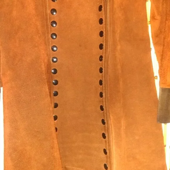 Vintage~60s 70s Suede/Leather 2 Tone BUTTON DETAIL~Penny Lane Coat - Picture 9 of 14